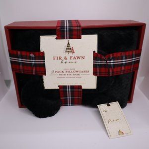 Fir & Fawn Home Black velvet plush Soft 2 pack pillowcase & eye mask nwt